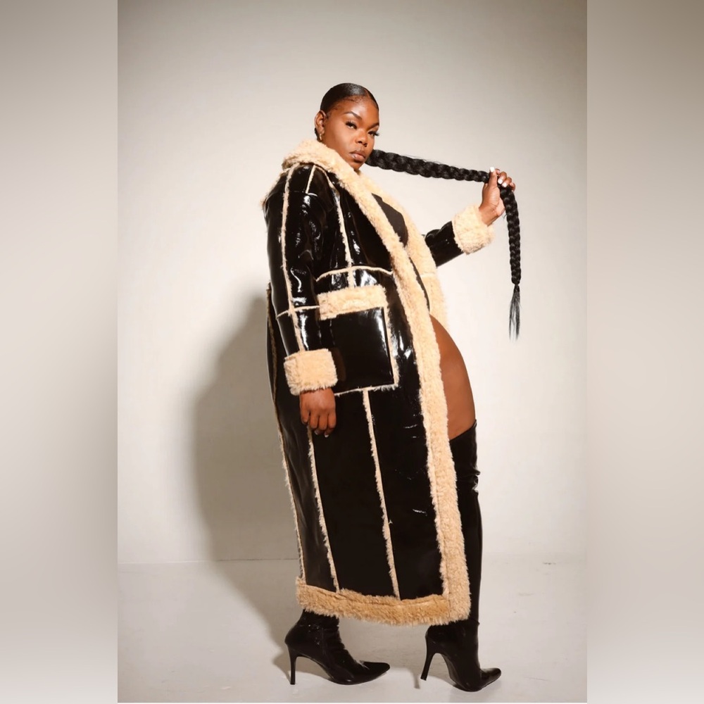 Black Faux Shearling and Patent Jacket